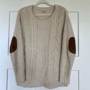 Anthropologie Cream Sweater with Brown Elbow Pads
